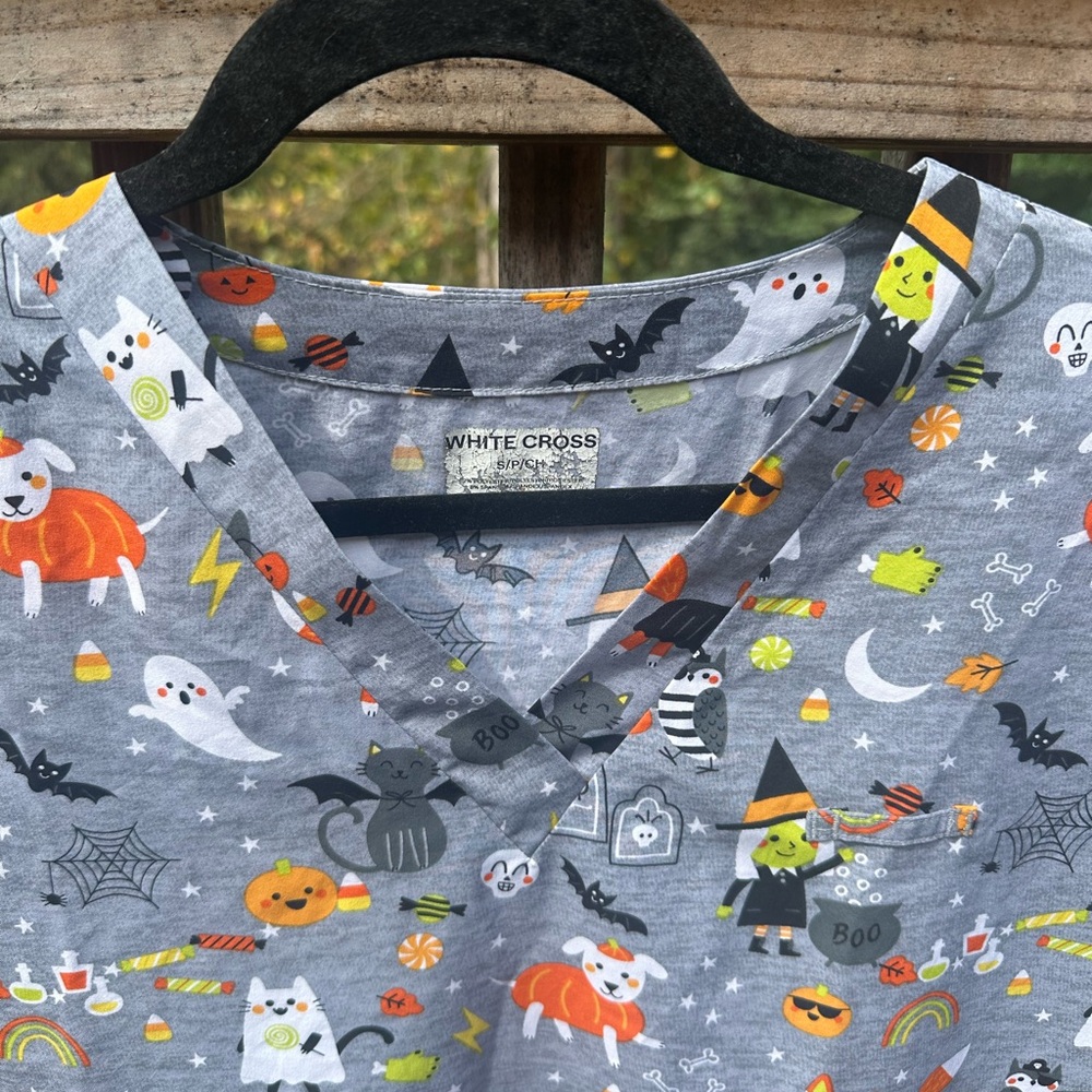 Halloween Animals in Costumes Scrub Top - White Cross - Small - Scrubs - Picture 2 of 8